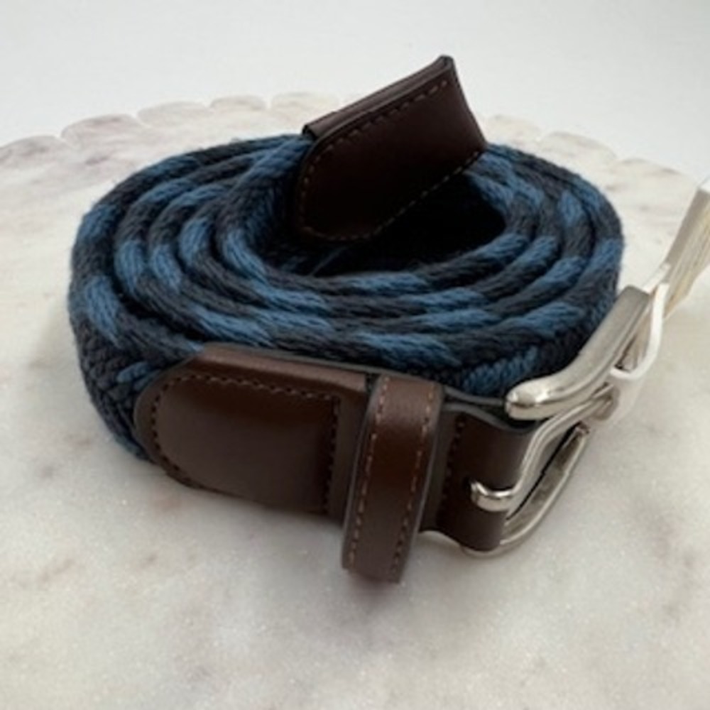 Goodfellow & Co Mens Braided Fabric Belt XL 40-42 Fighter Pilot Blue Brown NEW